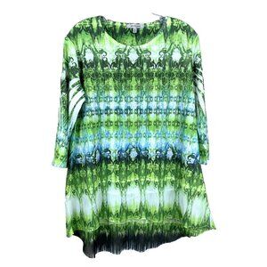 Jess & Jane Womens M Tunic Top Green Bohemian Rhinestone Studded Lightweight